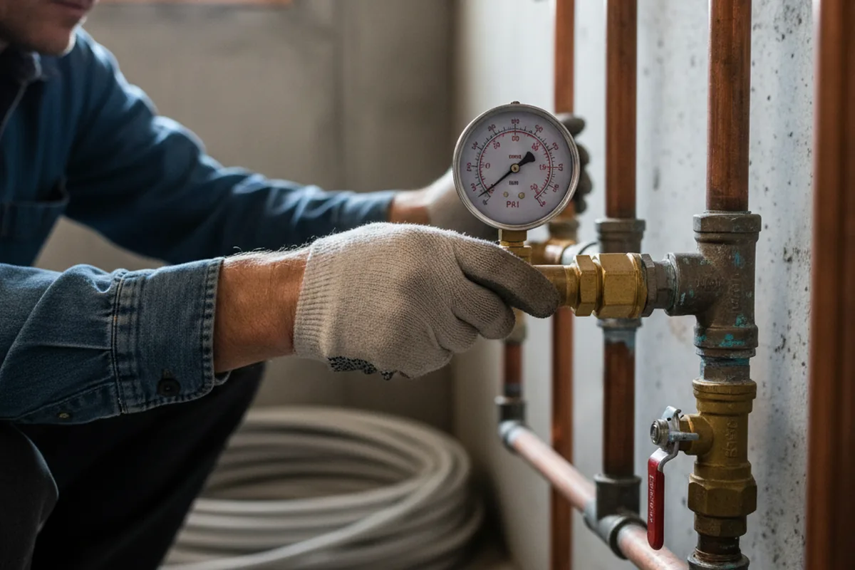 Pressure testing a repaired line during Water Line Repair in Tustin
